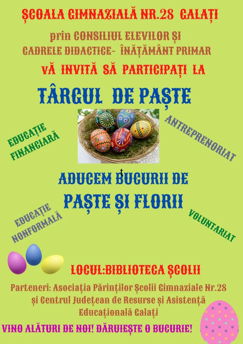 "Aducem bucurii de Paște și Florii", târg handmade de Sărbători organizat cu implicarea școlarilor primari ai Școlii 28