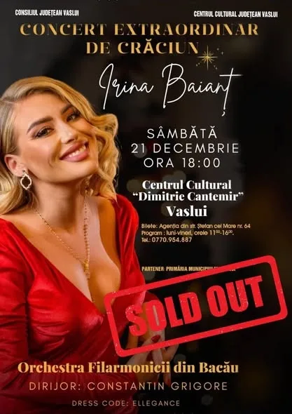 Regal muzical la Vaslui: Concert Extraordinar de Crăciun cu soprana Irina Baianț!