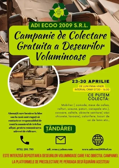 Campania de colectare gratuită a deșeurilor voluminoase în județul Ialomița