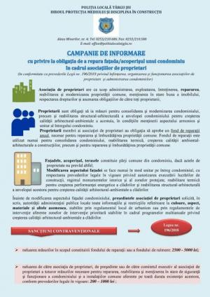 Întreținere a fațadelor clădirilor supravegheată de Poliția Locală Târgu Jiu